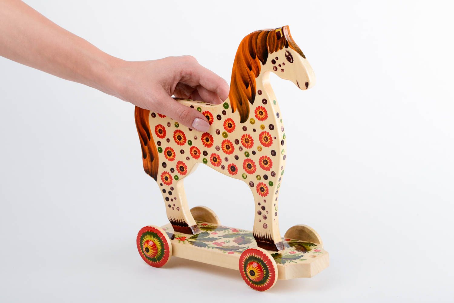 Jouet cheval fait main Cheval en bois peint pour enfant Cadeau original photo 2