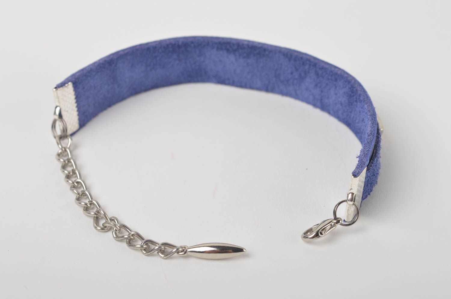 Bracelet cuir Bijoux fait main de couleur bleu Accessoire cuir stylé pour femme photo 4