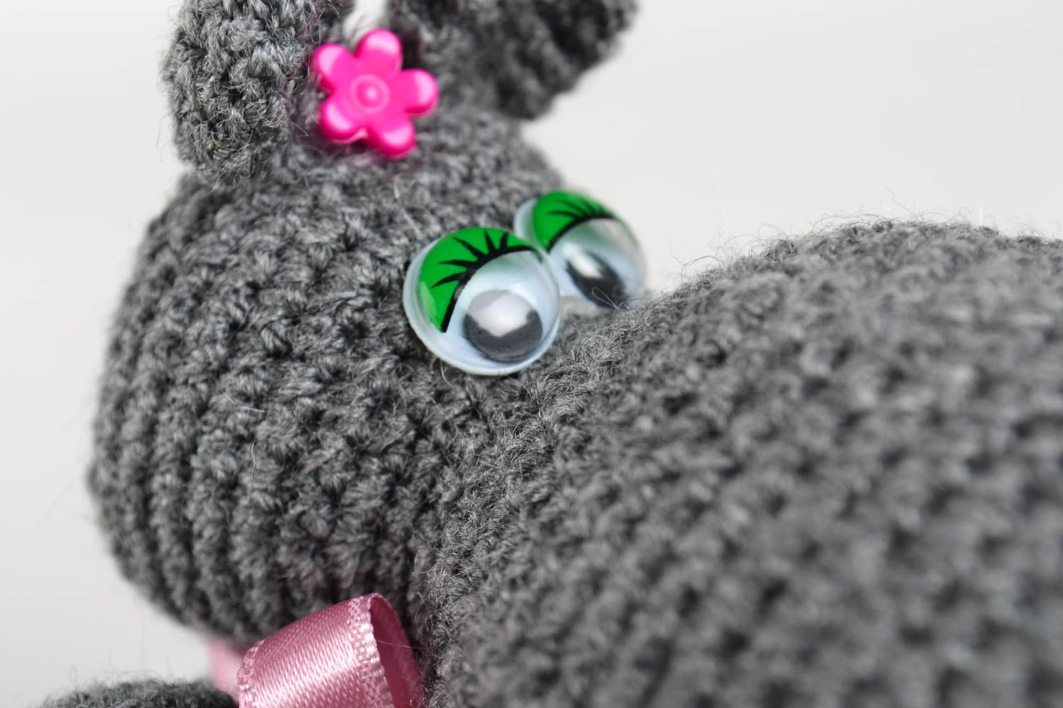 Peluche hippopotame gris Jouet fait main tricoté original Cadeau pour enfant photo 3