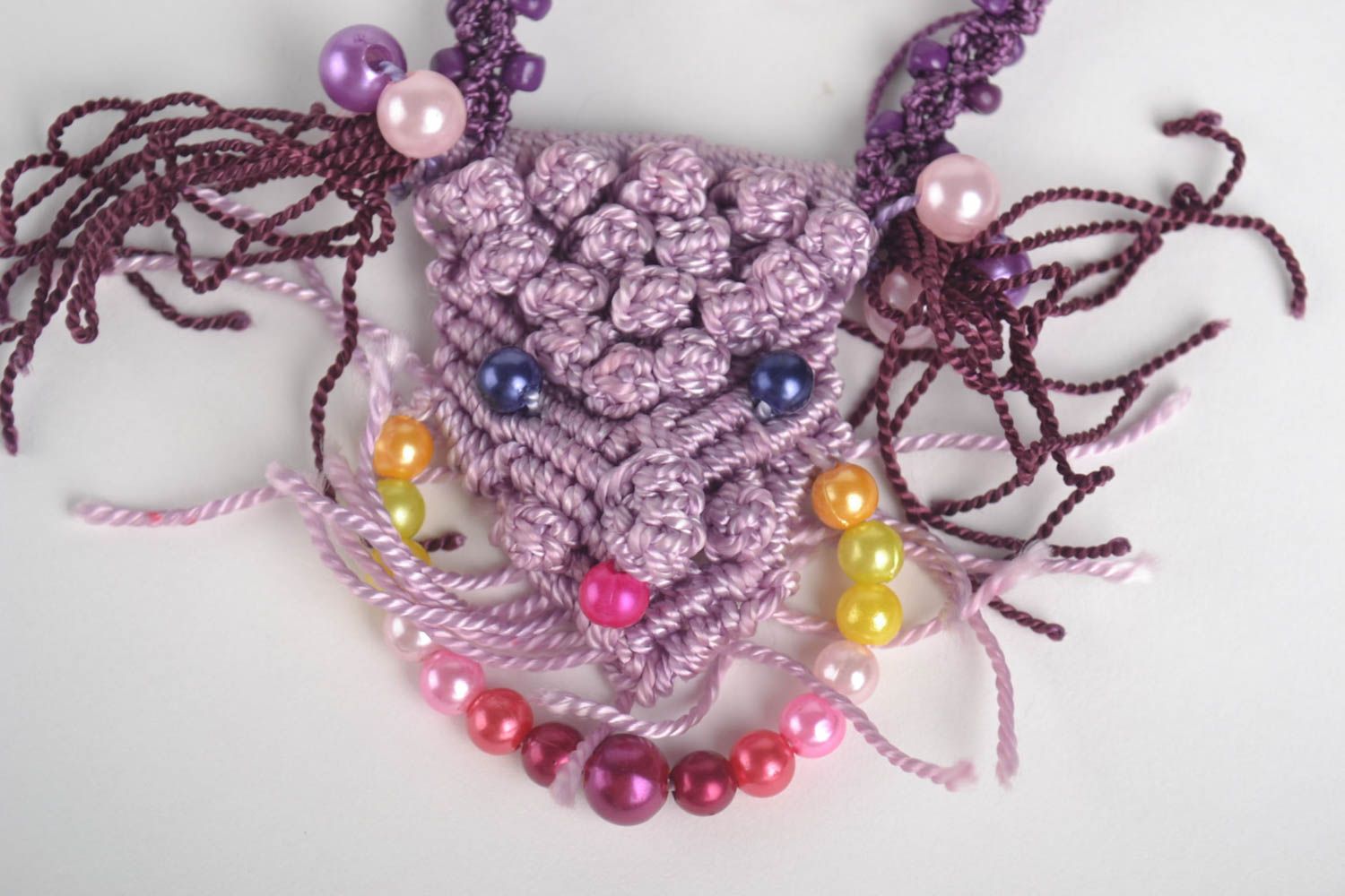 Handmade textile bijouterie designer macrame necklace present ideas for woman photo 2