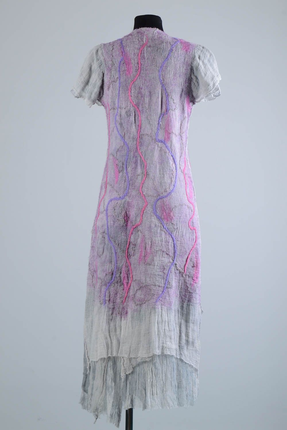 Длинное платье ручной работы валяное платье сиреневое шерстяное женское платье фото 4