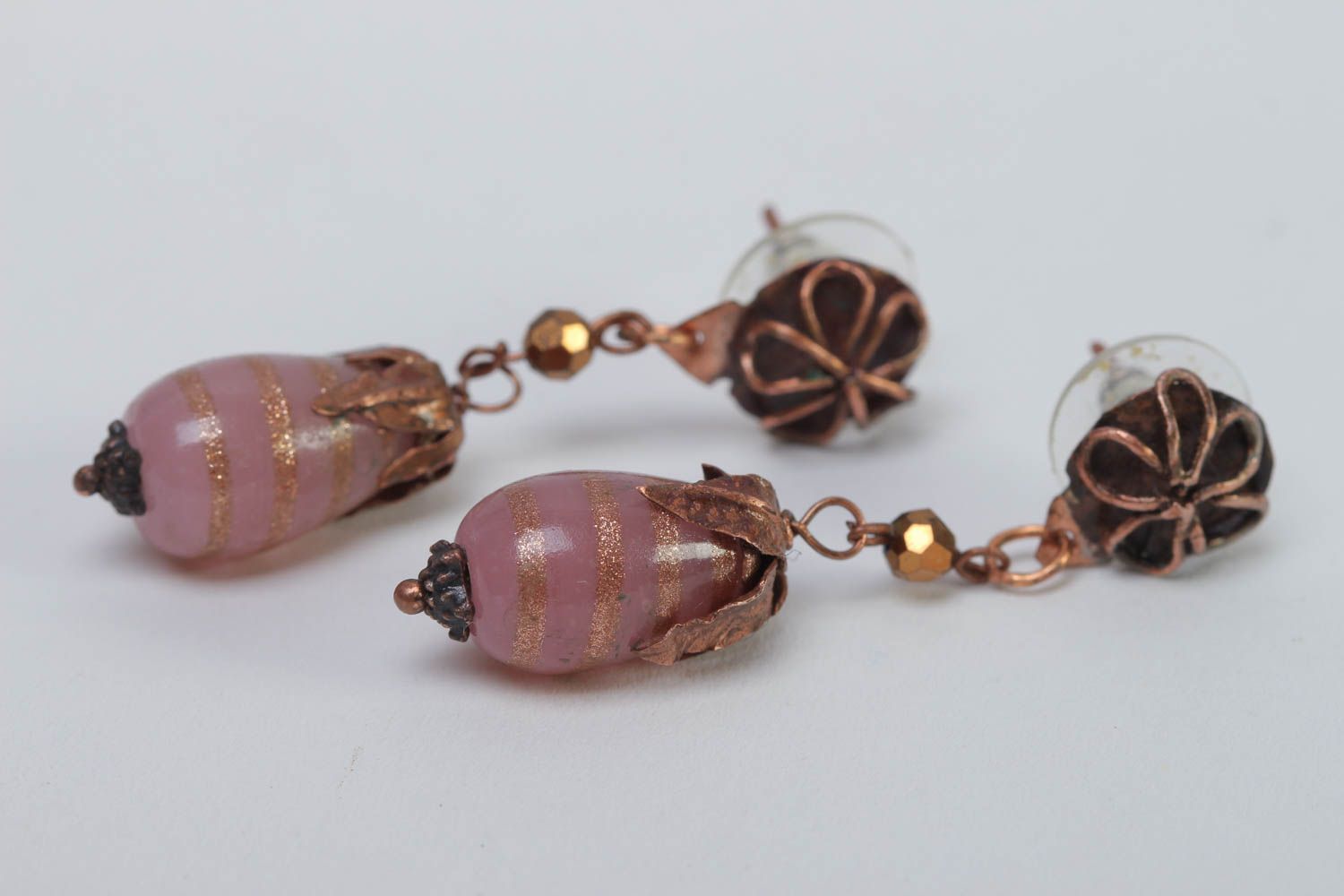 Unusual handmade beaded earrings metal jewelry designs copper earrings photo 2