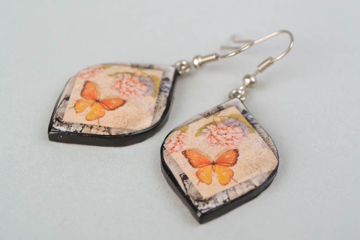 Dangle earrings with epoxy resin coating Butterflies photo 1