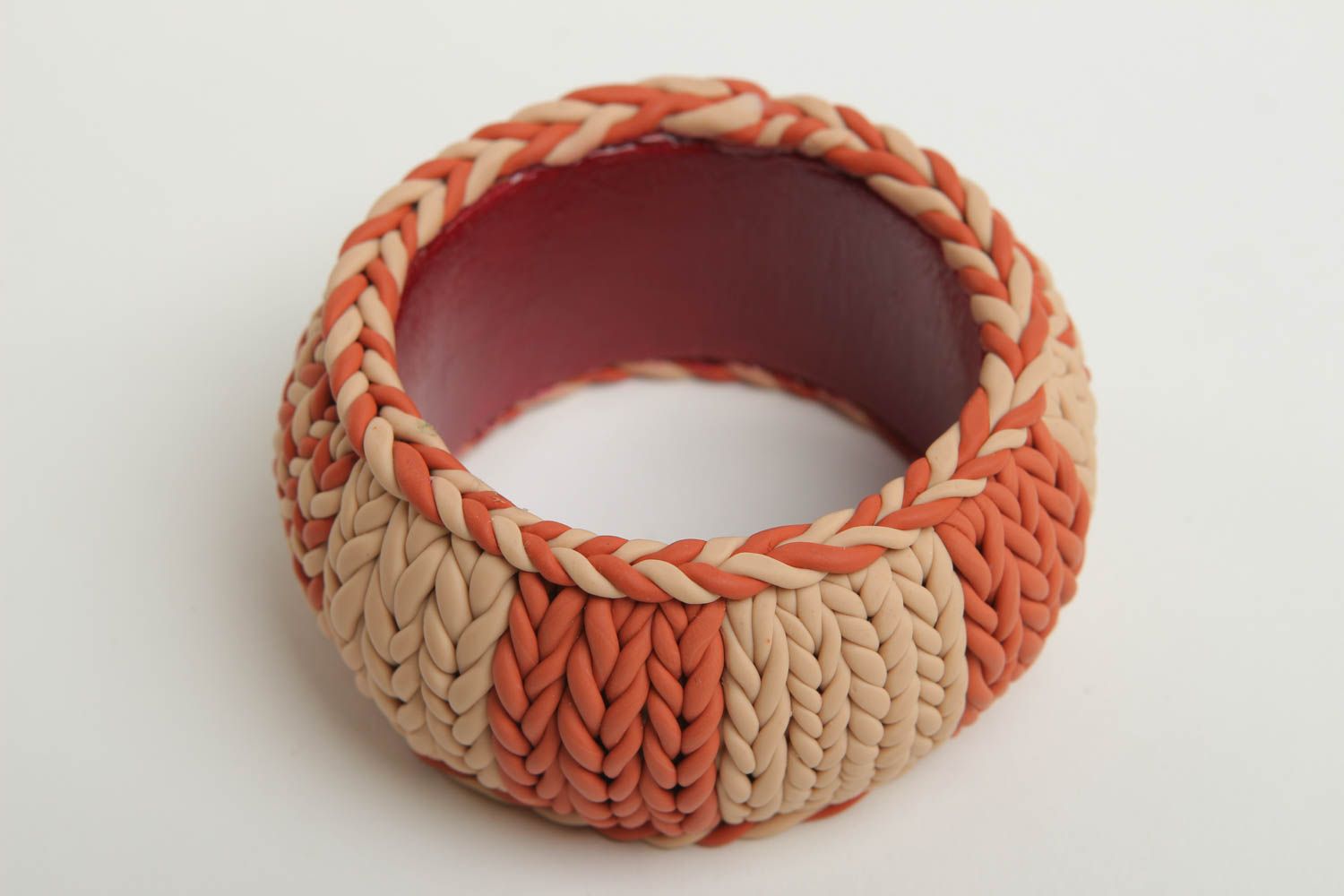 Unusual bracelet wooden wrist accessory designer plastic braided bracelet photo 1