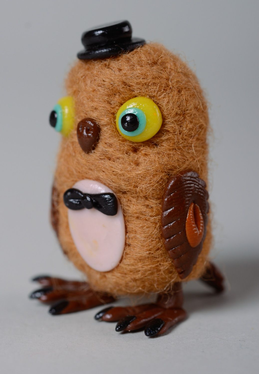 Handmade wool felted miniature toy Owl photo 2