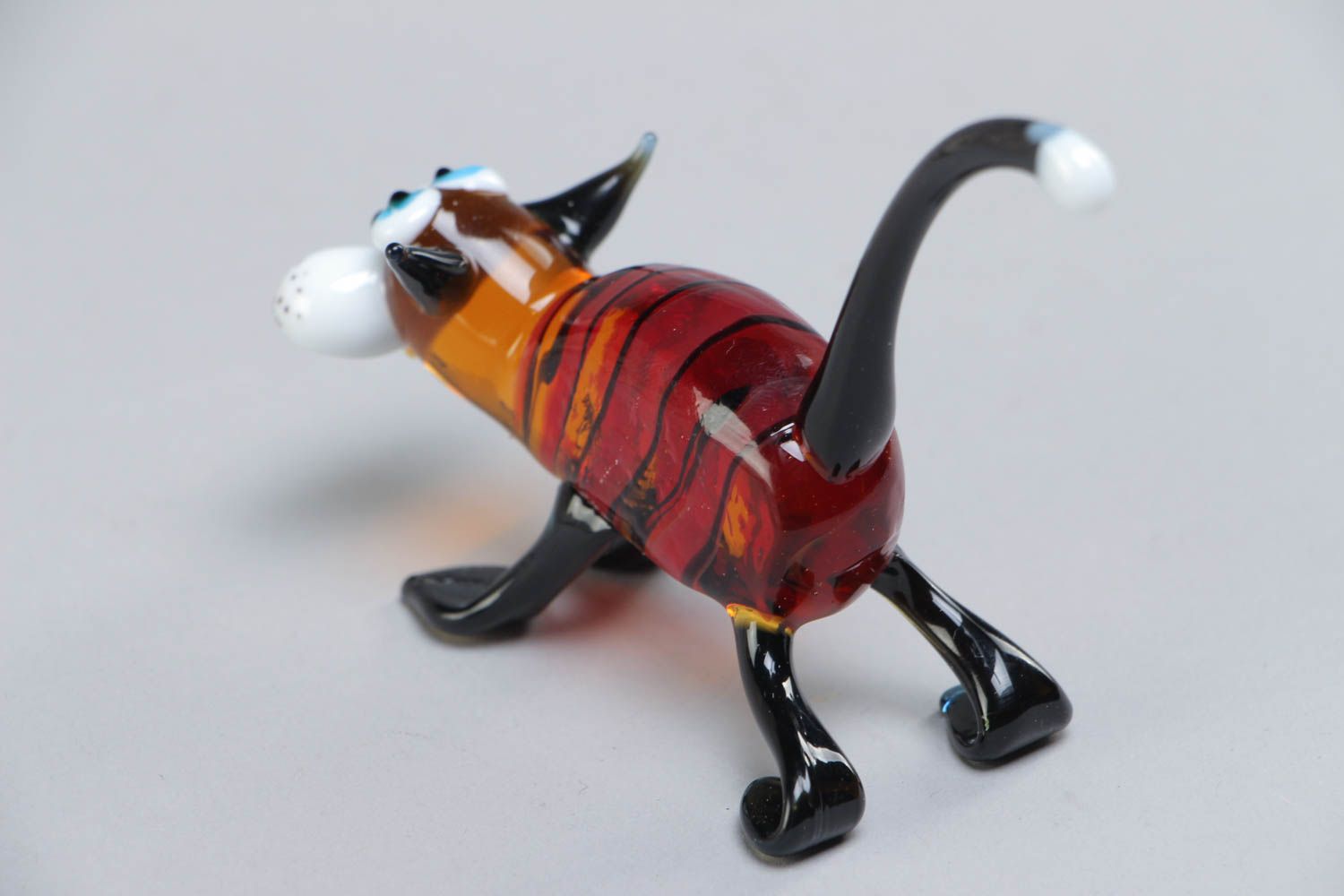 Фигурка из стекла лэмпворк кот разноцветный миниатюрный красивый ручной работы фото 4