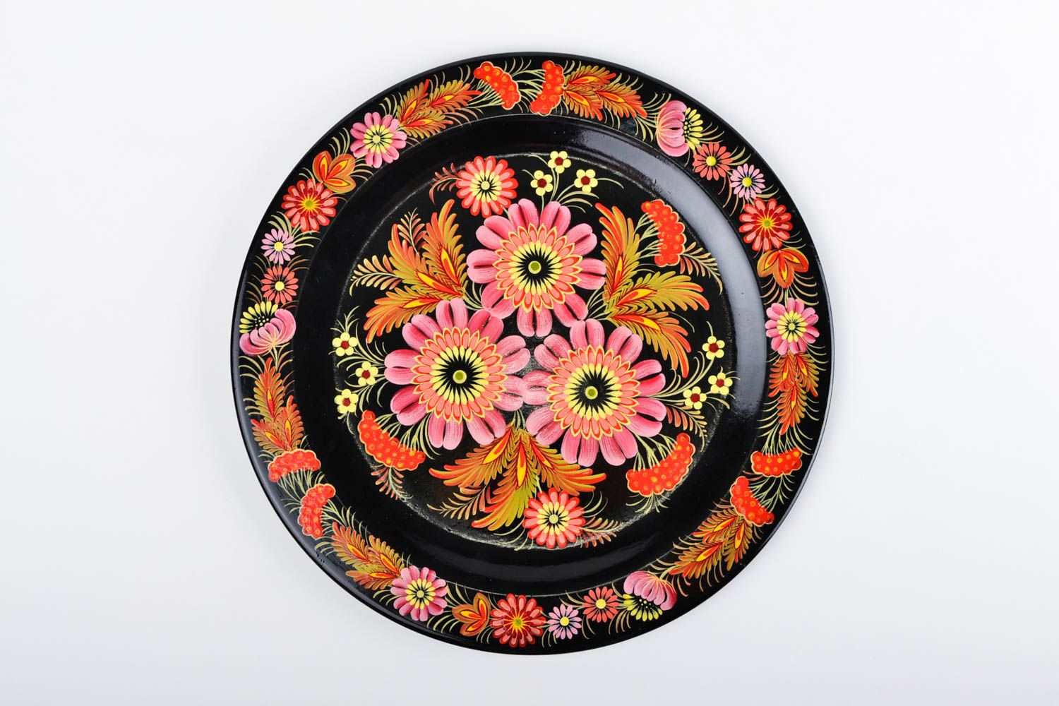 Assiette décorative fait main Décoration en bois noire fleurs Vaisselle déco photo 4