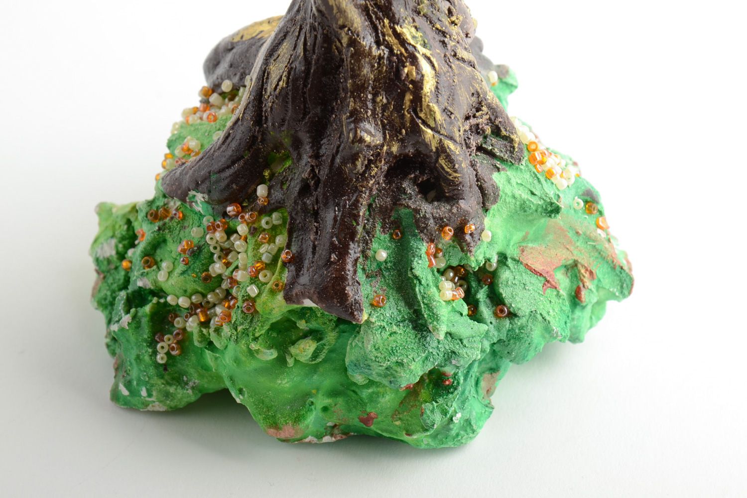 Petit arbre artificiel en perles de rocaille couleur de terre cuite fait main photo 3