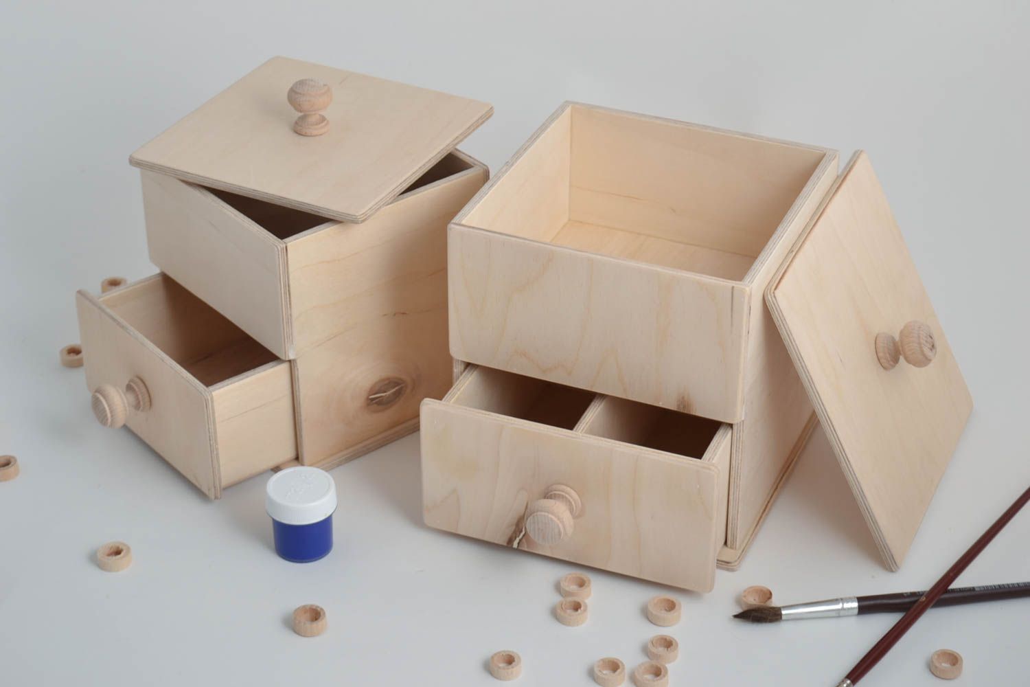 Boîtes en bois fait main 2 Coffrets en bois Décoration maison simples à orner photo 1