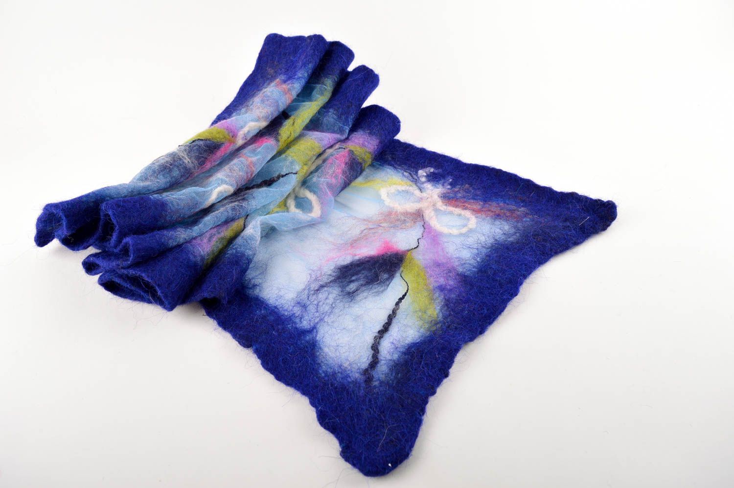 Шерстяной шарф ручной работы шарф женский синий шарф из шерсти теплый стильный фото 4