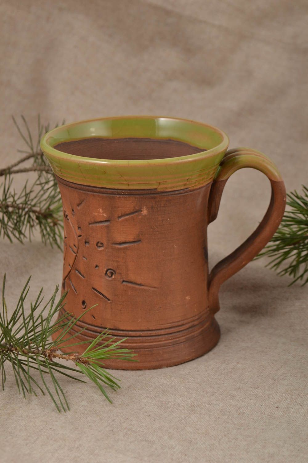 Becher aus Ton handgemacht Keramik Trinkbecher praktisch Geschenk für Mann foto 1