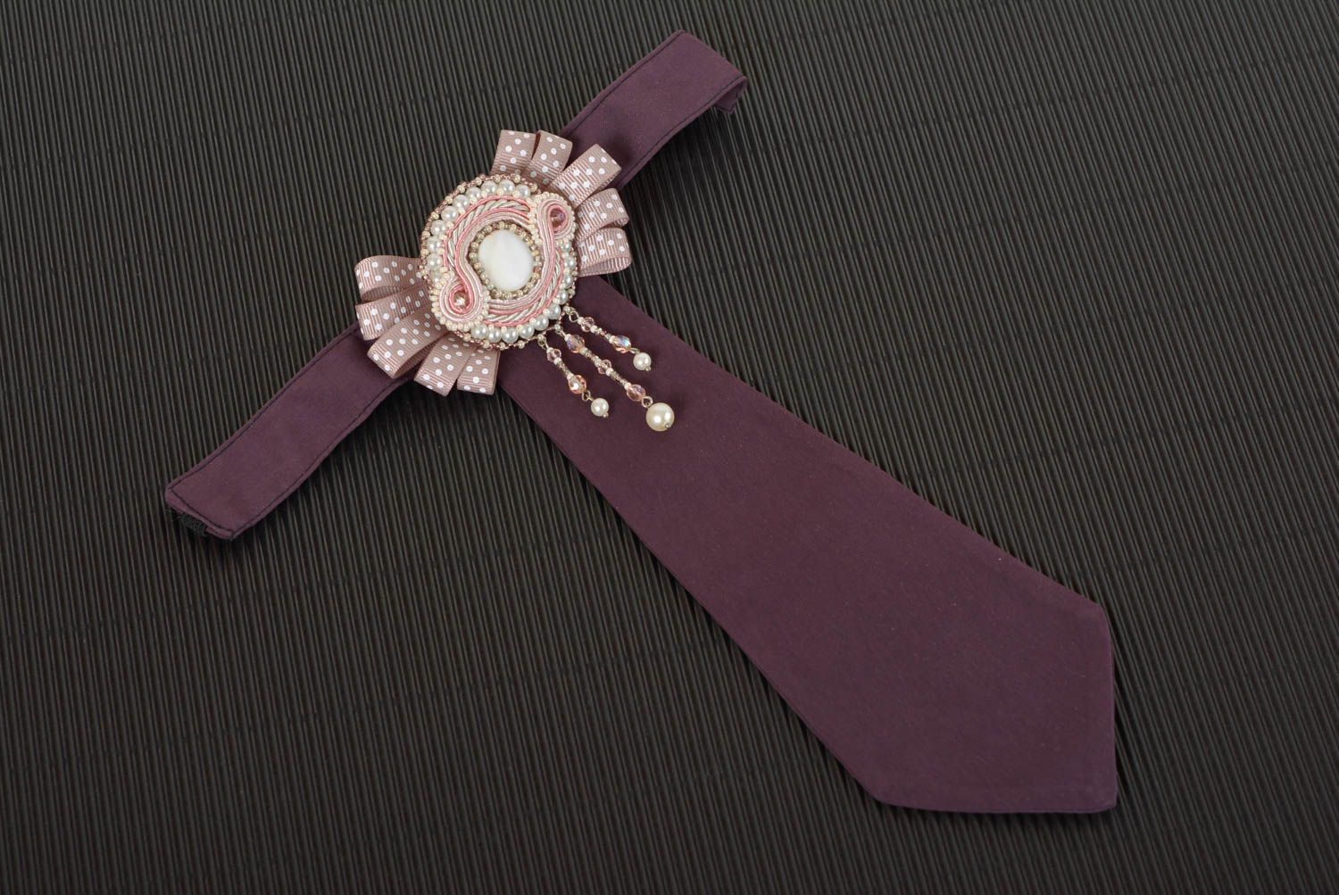 Сутажное украшение галстук ручной работы женский галстук из шелка с хрусталем фото 1