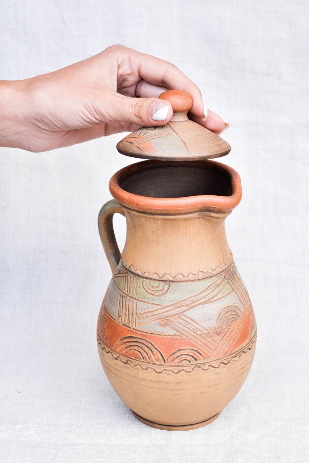 Емкость для питья ручная работа большой глиняный кувшин посуда из керамики  фото 2