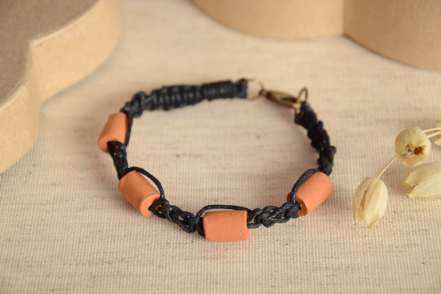 Unusual homemade woven bracelet wrist bracelet with ceramic beads gifts for her photo 2