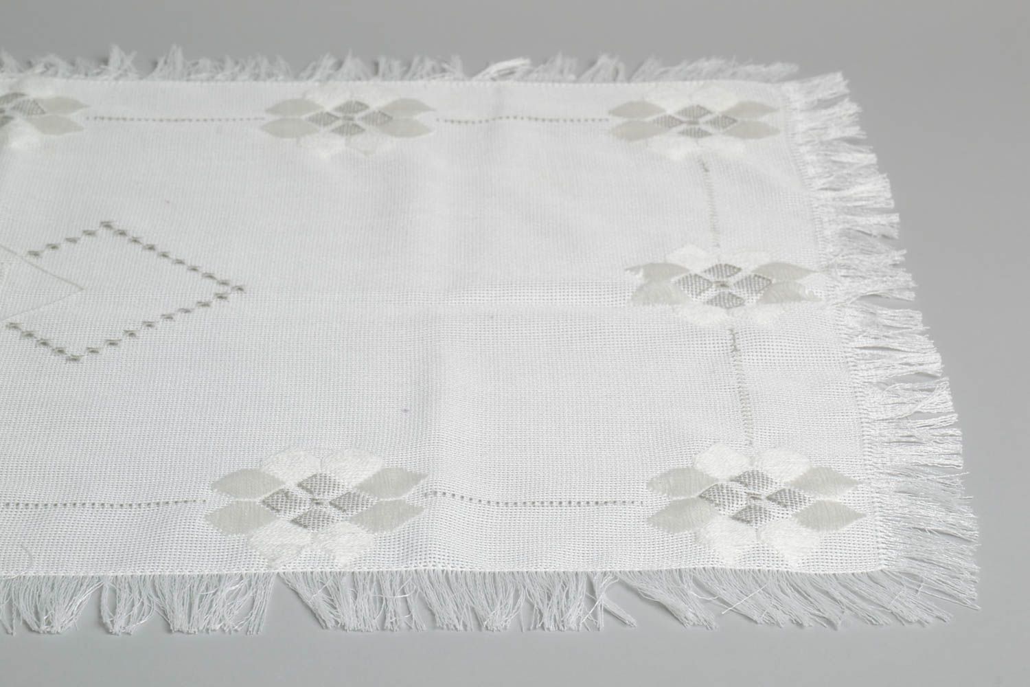 Nappe de table Déco maison fait main en lin blanc rectangulaire Cadeau femme photo 4