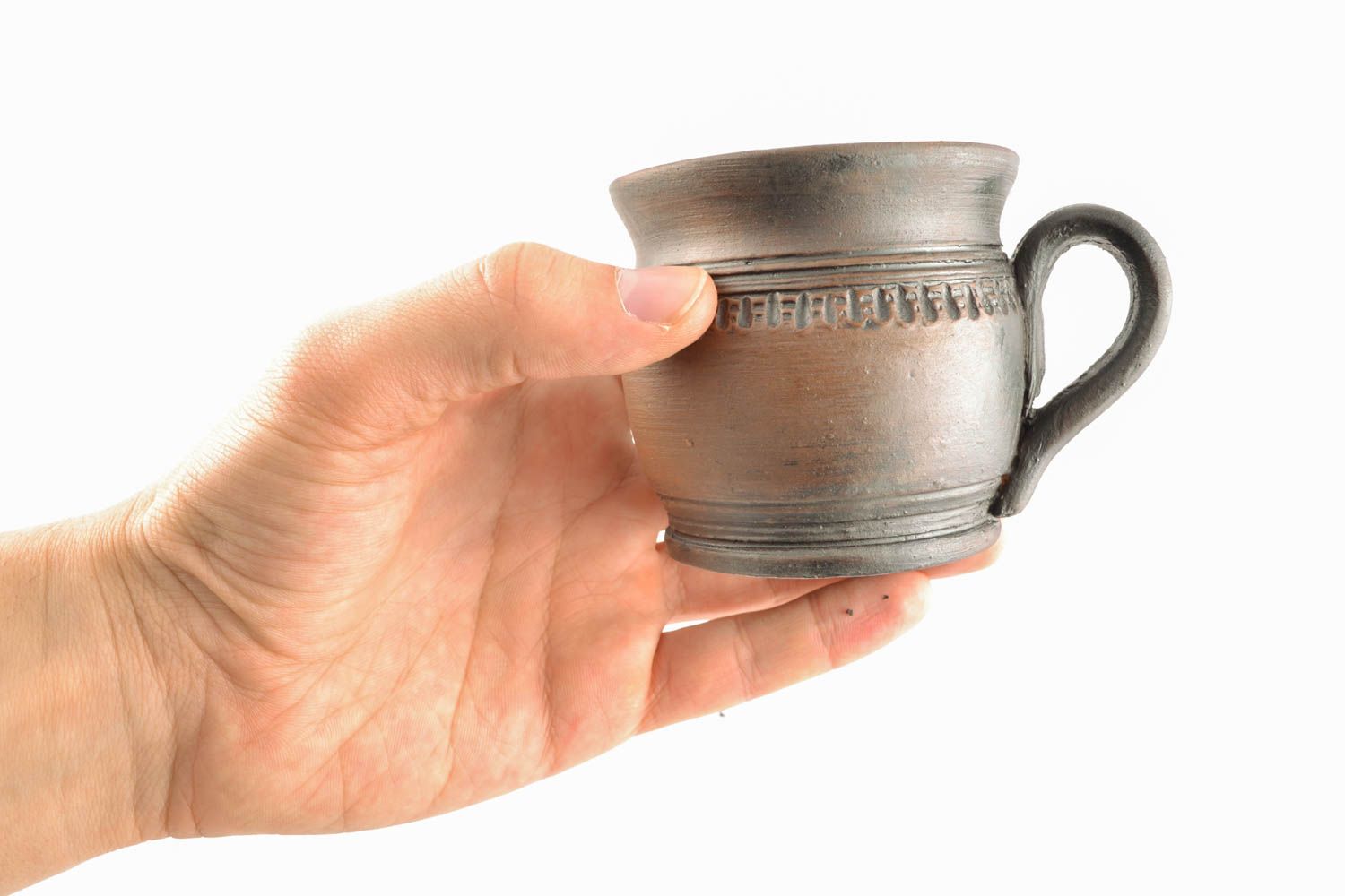 Ceramic cup bowl with handle in dark brown color 0,41 lb photo 5