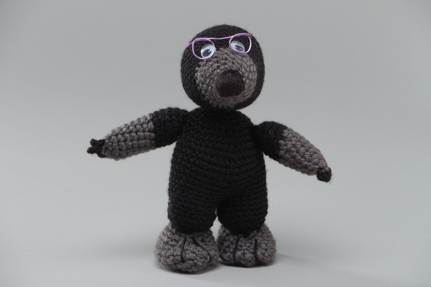 Black and gray handmade crochet soft toy in the shape of mole for children photo 2