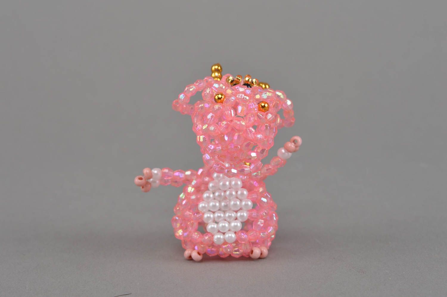 Beautiful pink handmade designer woven bead statuette of cow interior decor photo 4
