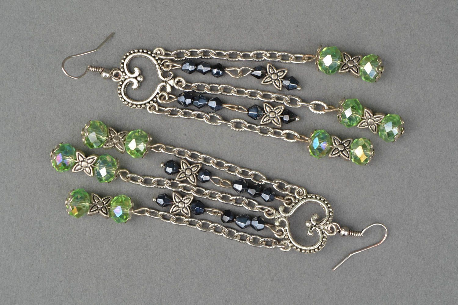 Metal earrings with glass beads photo 3