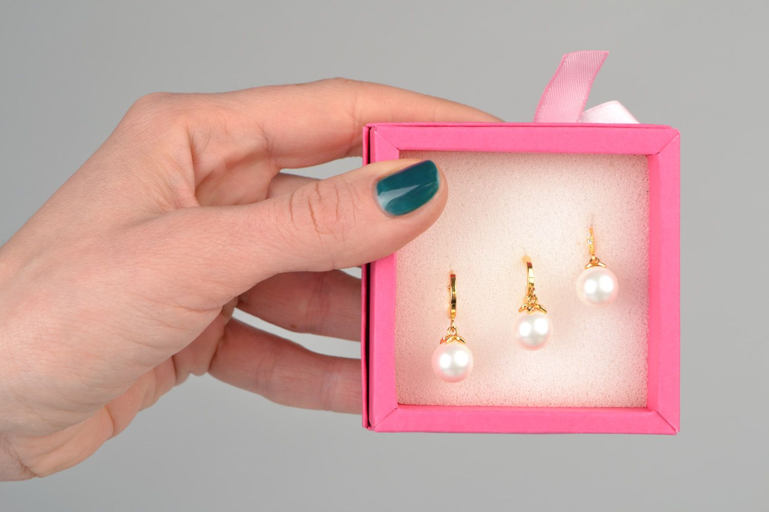 Ensemble de bijoux en perles d'imitation blancs faits main 2 pièces pour femme photo 2