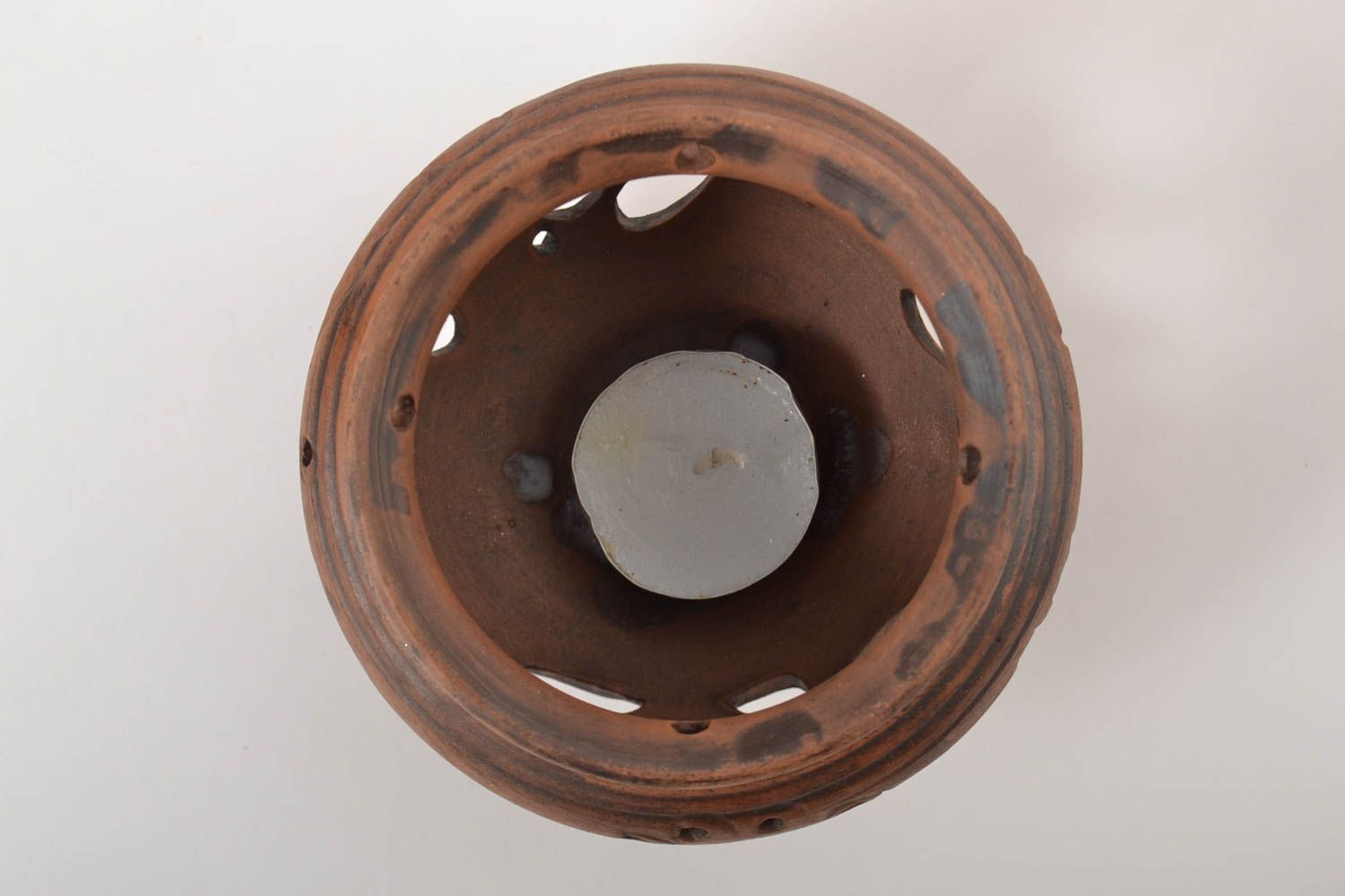 Керамический светильник подарок ручной работы подсвечник из глины с узорами фото 5
