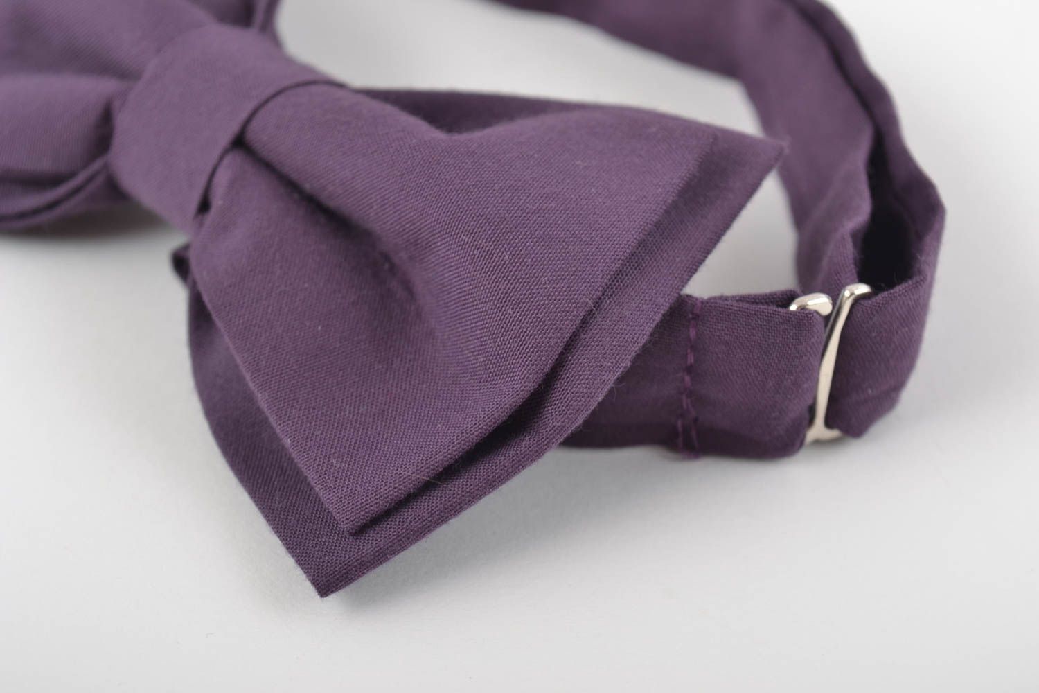 Beautiful handmade designer fabric bow tie of dark violet color photo 2