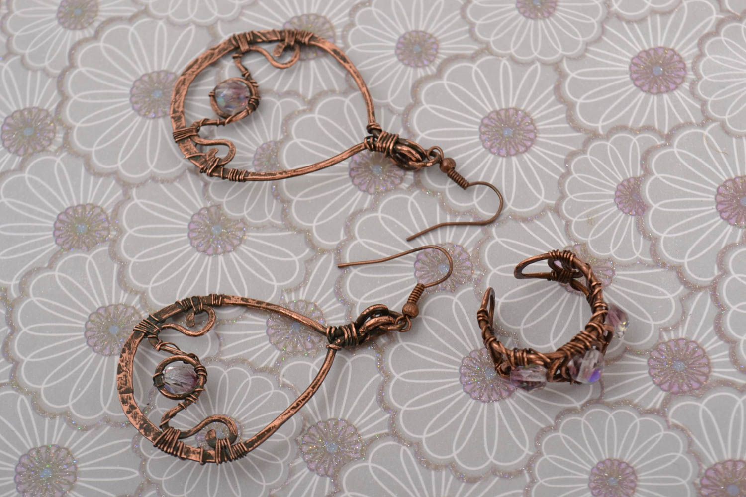 Bague cuivre Boucles d'oreilles fait main wire wrapping Accessoire pour femme photo 1