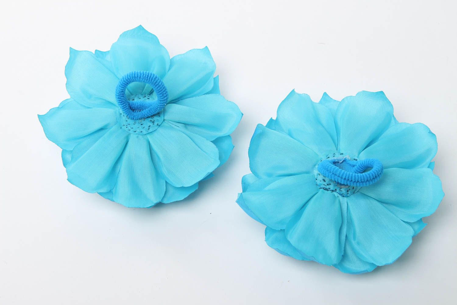 Blumen Haargummi in Blau handmade Schmuck 2 Stück Mädchen Haarschmuck originell foto 4