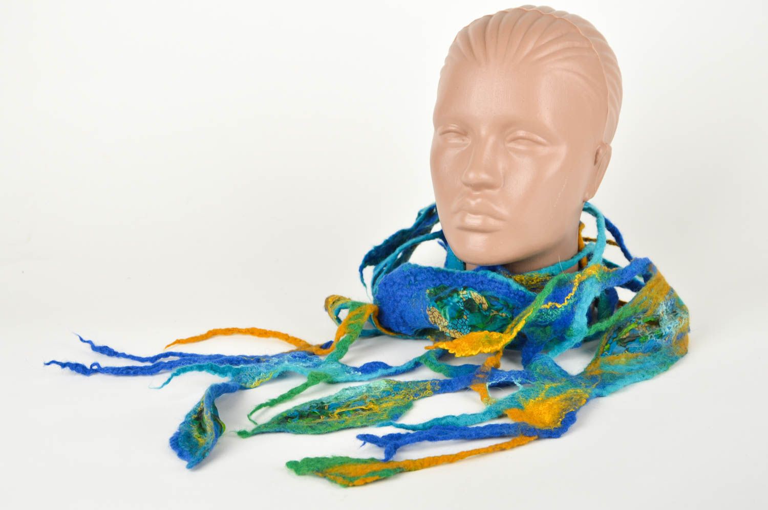 Женский шарф ручной работы ажурный шарф синий красивый шерстяной шарф нарядный фото 1