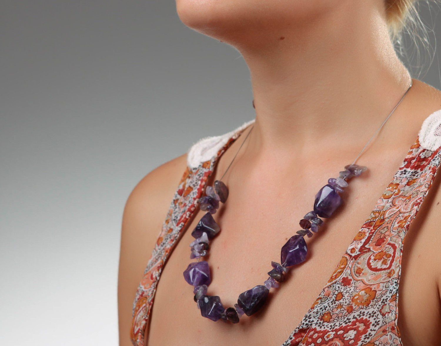 Necklace with amethyst on a jewelry rope photo 5