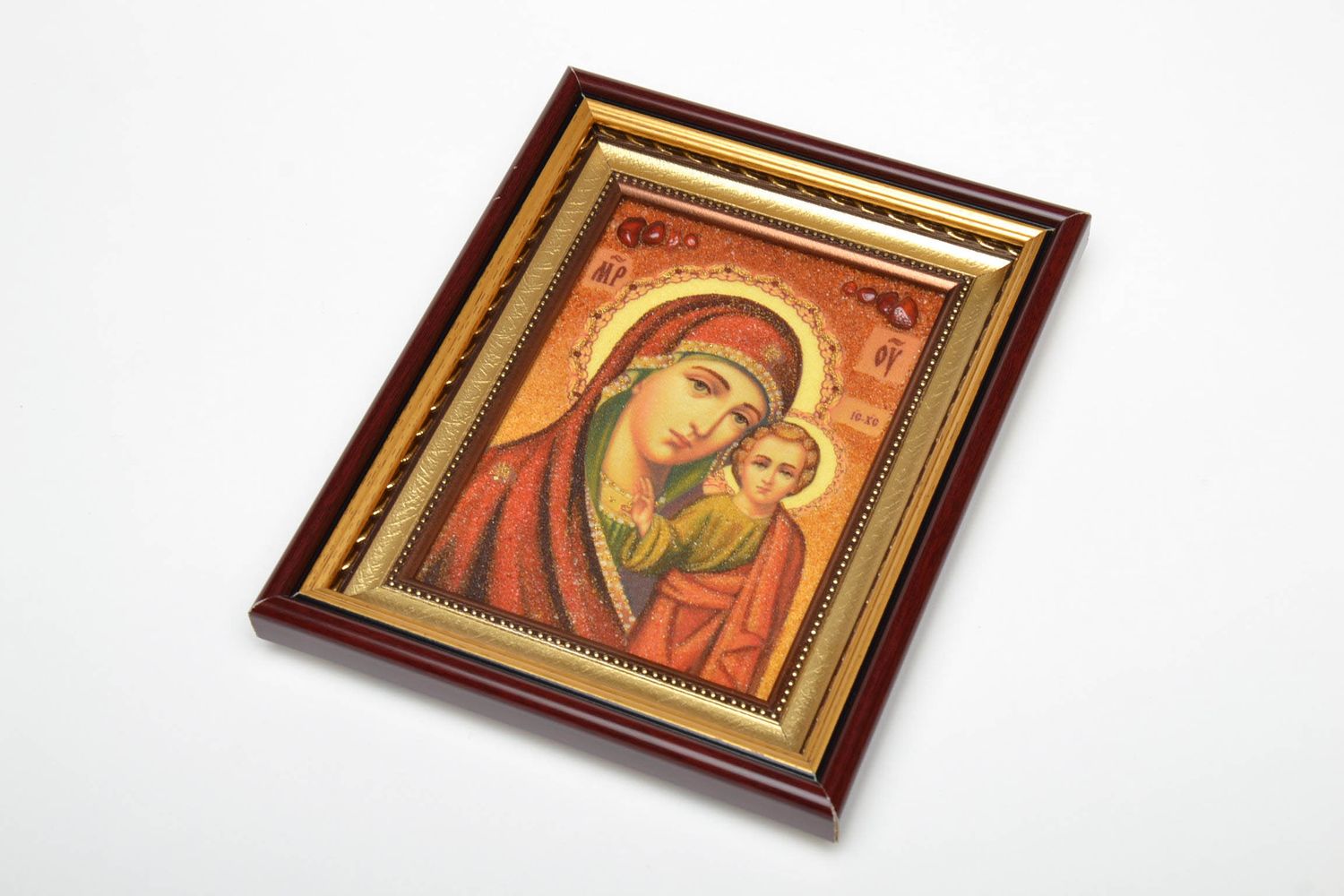 Christliche Ikone mit Bernstein Gottesmutter mit Jesus Christus foto 1
