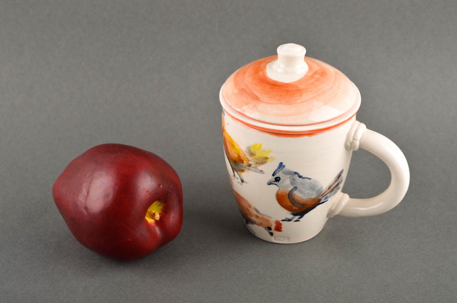 Чайная чашка с фильтром и крышкой ручной работы глиняная чашка посуда для чая фото 1