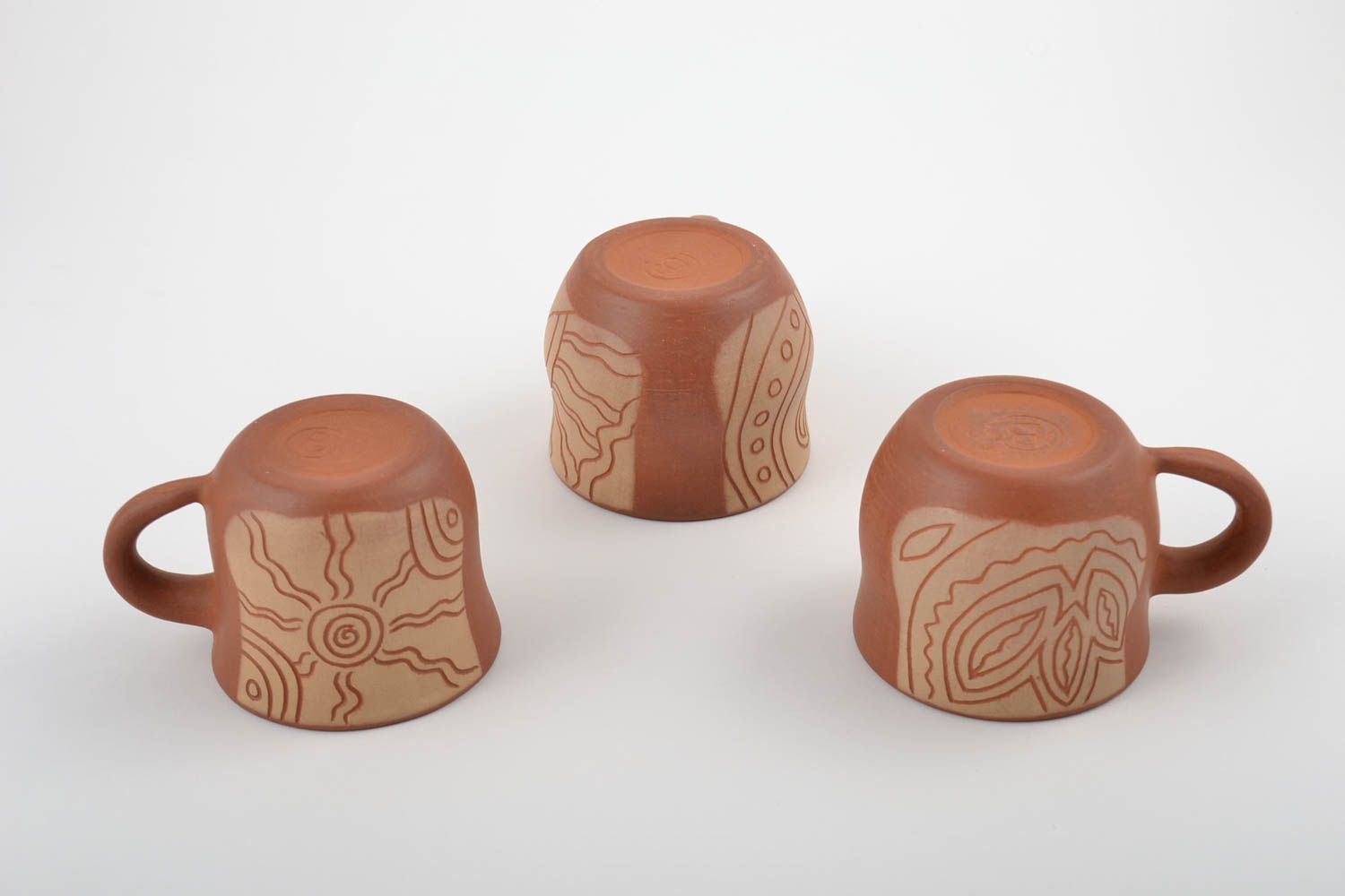 Kleine schöne handmade Tassen aus Keramik mit Muster im Ethno Stil 3 Stück foto 3