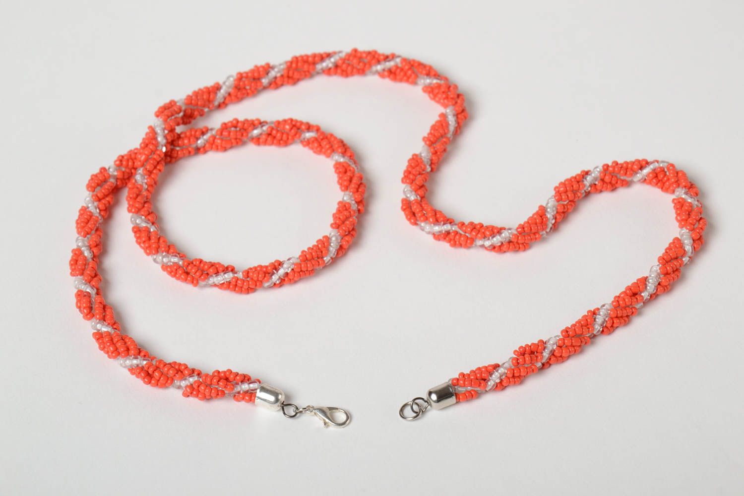 HAndmade lange Halskette Schmuck aus Rocailles Collier rot schön für jeden Tag foto 3