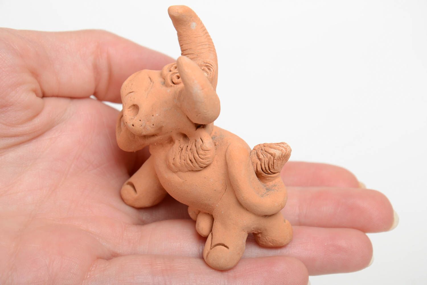 Small handmade collectible miniature ceramic animal figurine of bull  photo 5