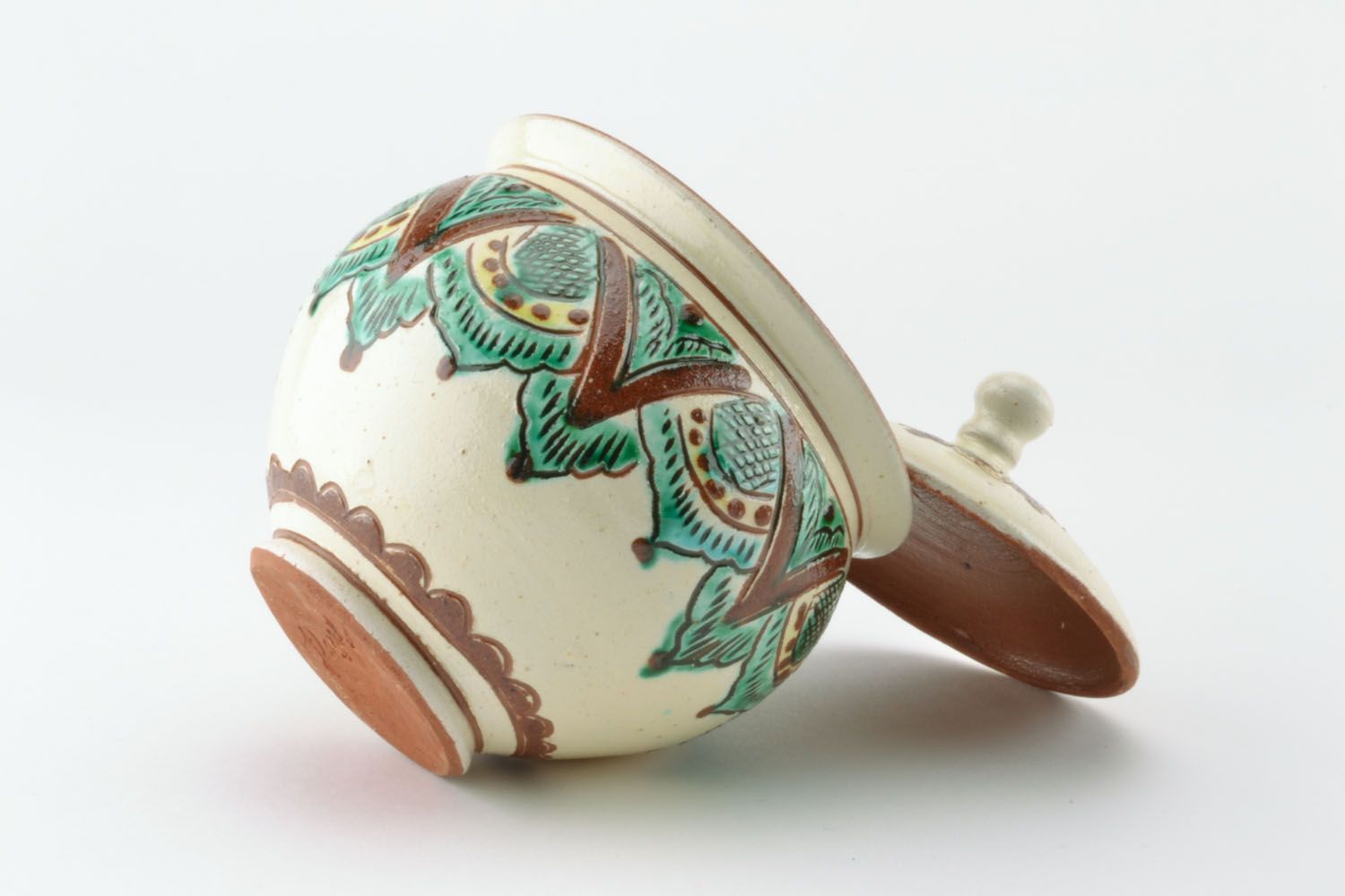 Pote de cerâmica pintado artesanal com tampa  foto 5