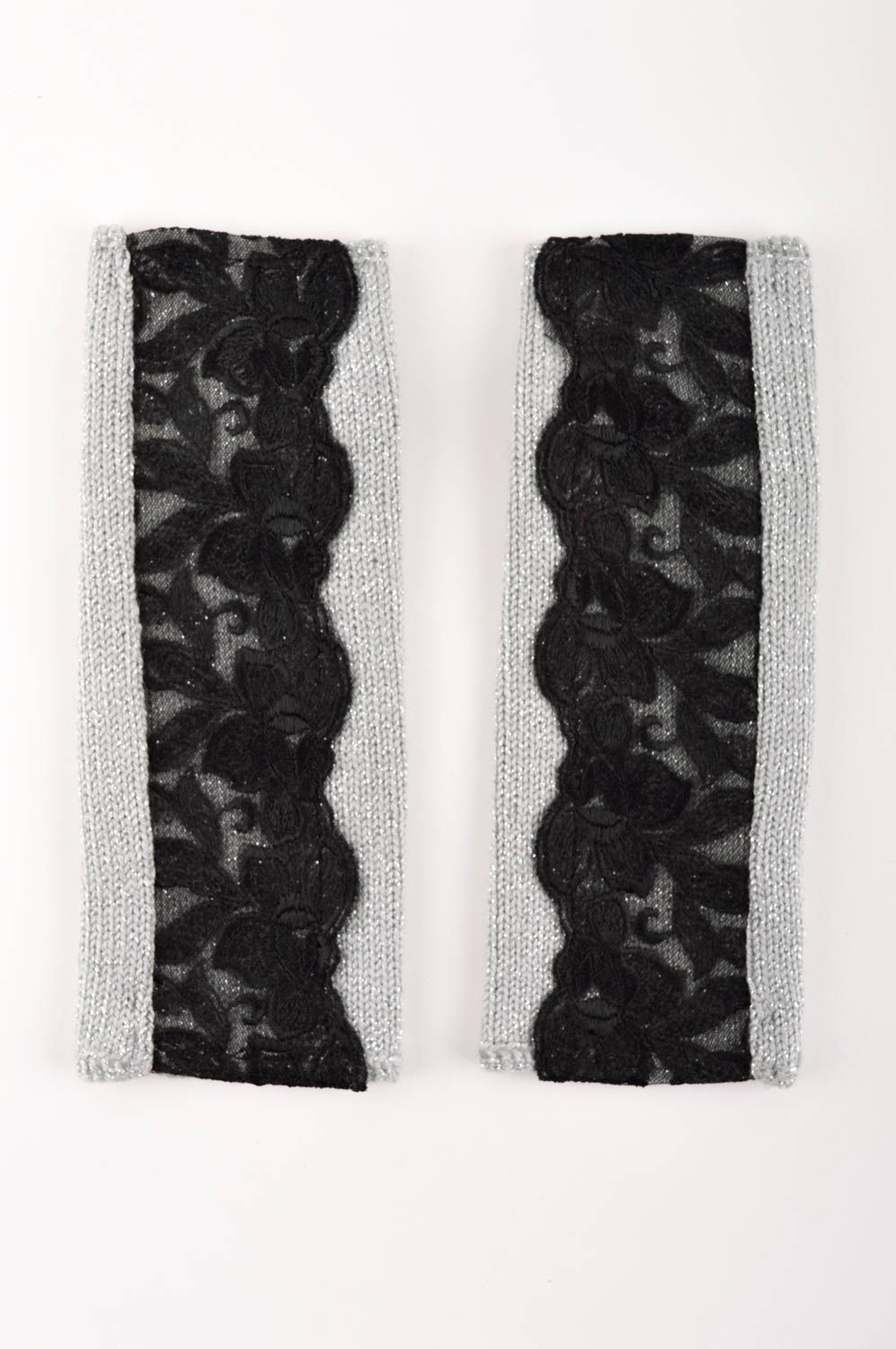 Mitones tejidos artesanales negros con gris accesorio de moda ropa femenina foto 2