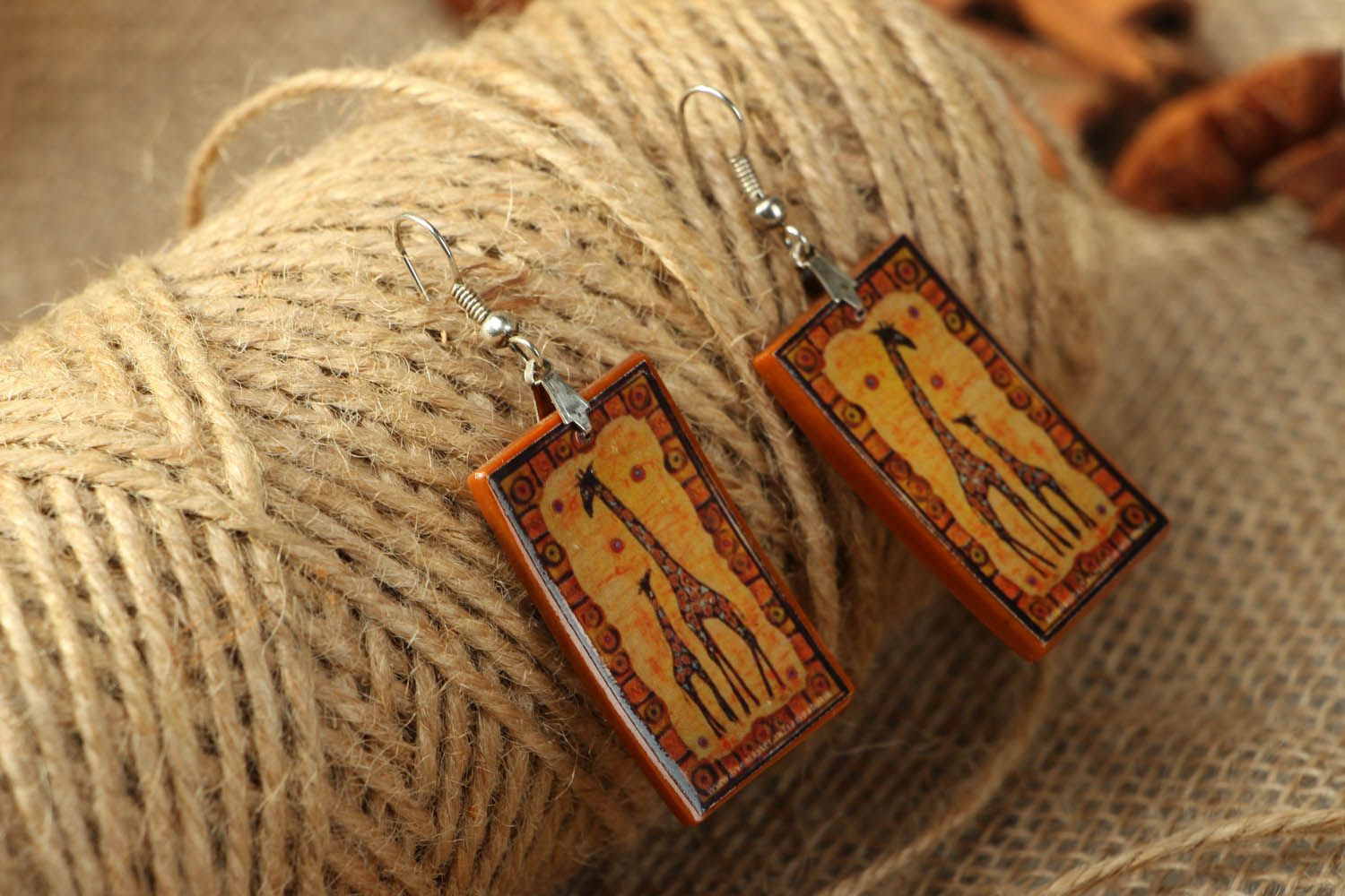 Earrings made ​​of polymer clay with a pattern photo 3
