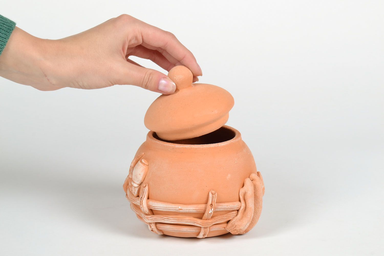 Pot de cuisine en argile fait main original vaisselle avec bel ornement photo 5