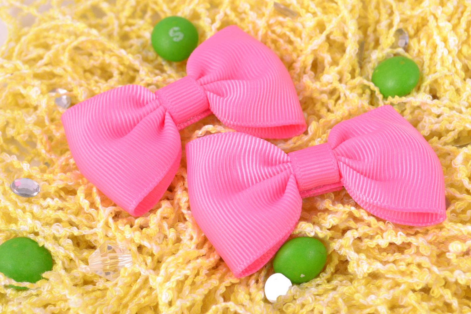 Set of handmade pink ribbon hair bows 2 pieces photo 1