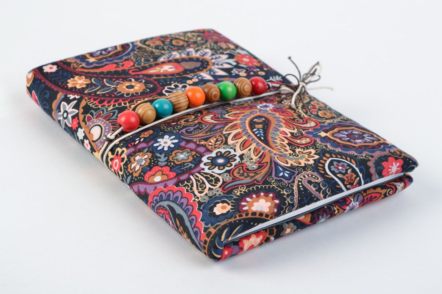 Handmade notebook with fabric cover with Indian cucumber pattern for 60 pages photo 1