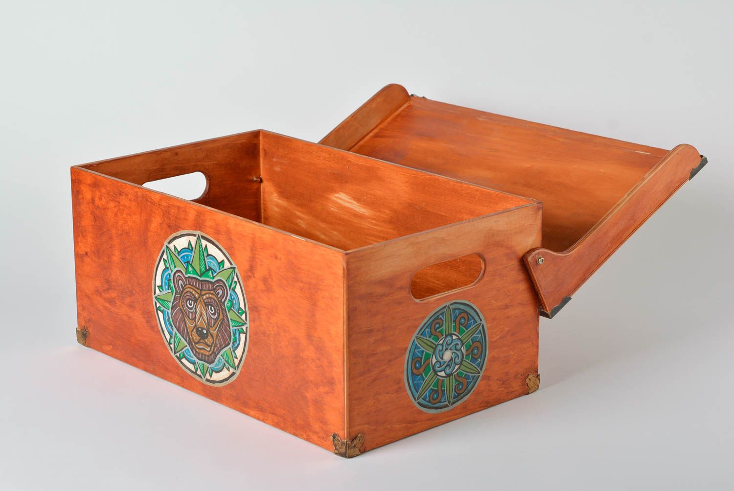Bright painted orange handmade plywood box with lid beautiful designer accessory photo 2