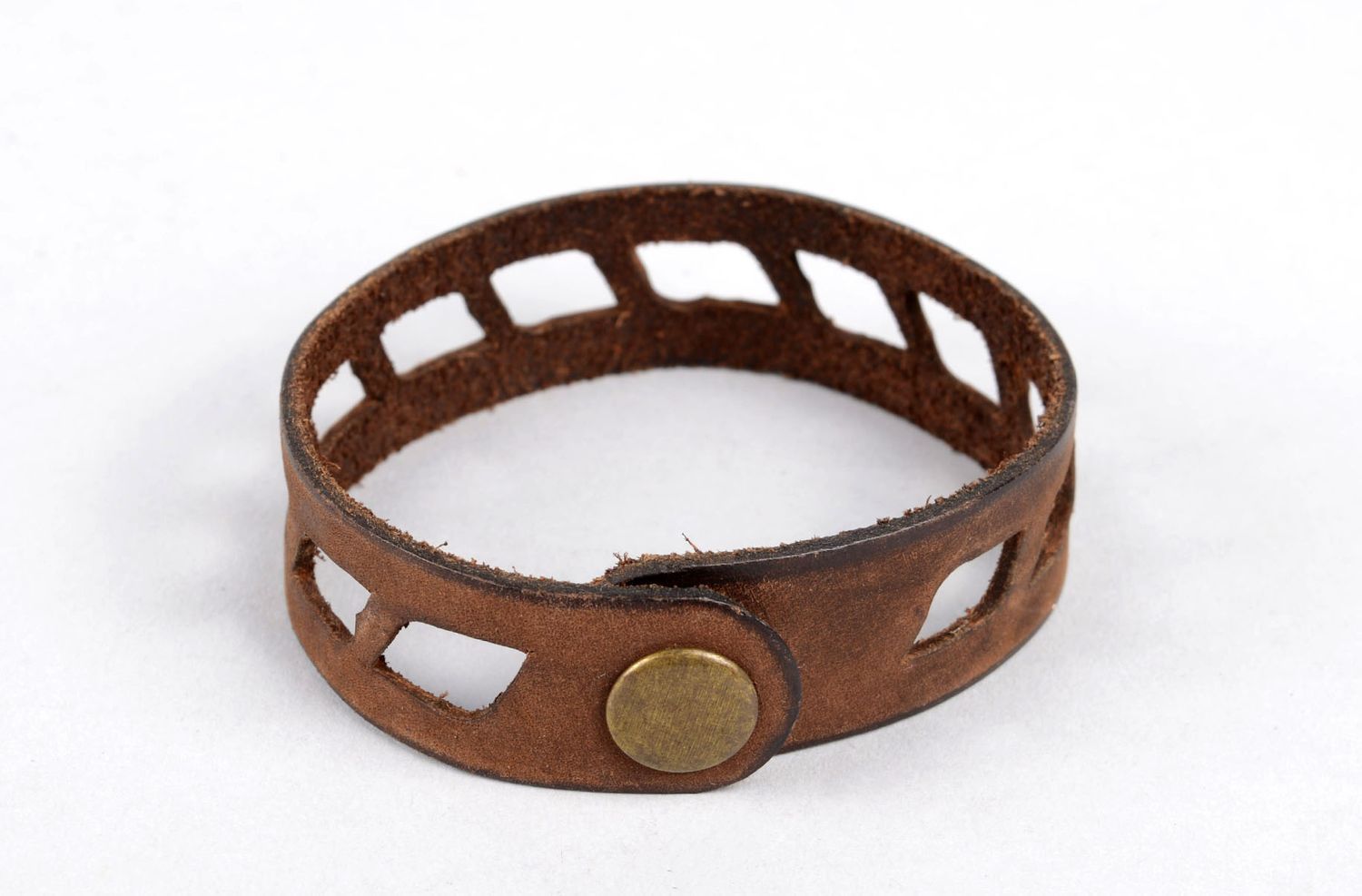 Кожаный браслет украшение ручной работы кожаный аксессуар коричневый стильный фото 3