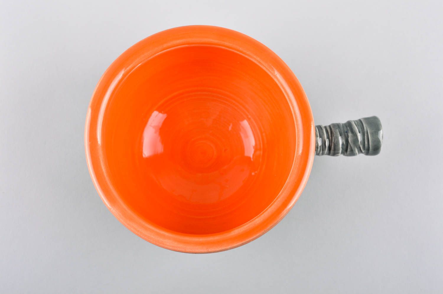 Миска для супа керамика ручной работы серая с оранжевым столовая посуда фото 4