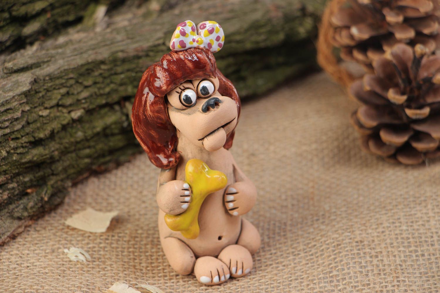 Handmade collectible miniature ceramic animal figurine painted with acrylics dog photo 1