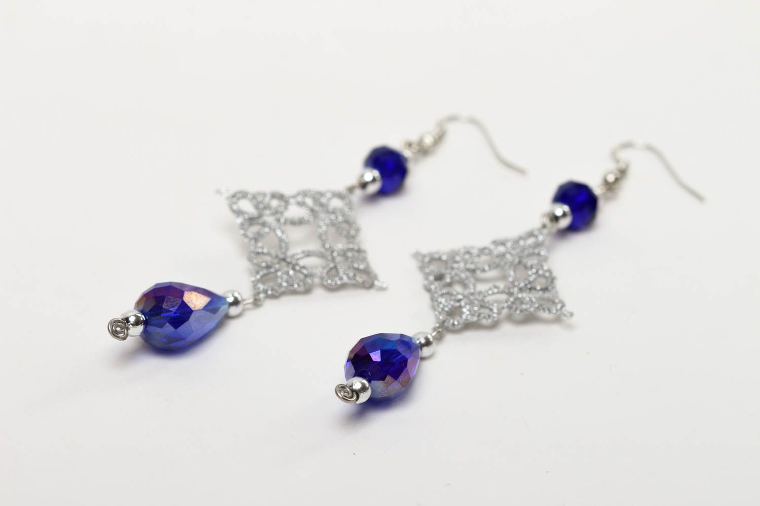 Long handmade tatting earrings woven textile earrings accessories for girls photo 3