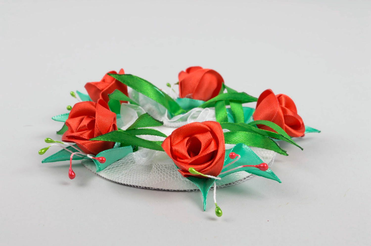 Handmade Haar Netz Haar Schmuck Accessoire für Haare mit Blumen grün rot foto 3