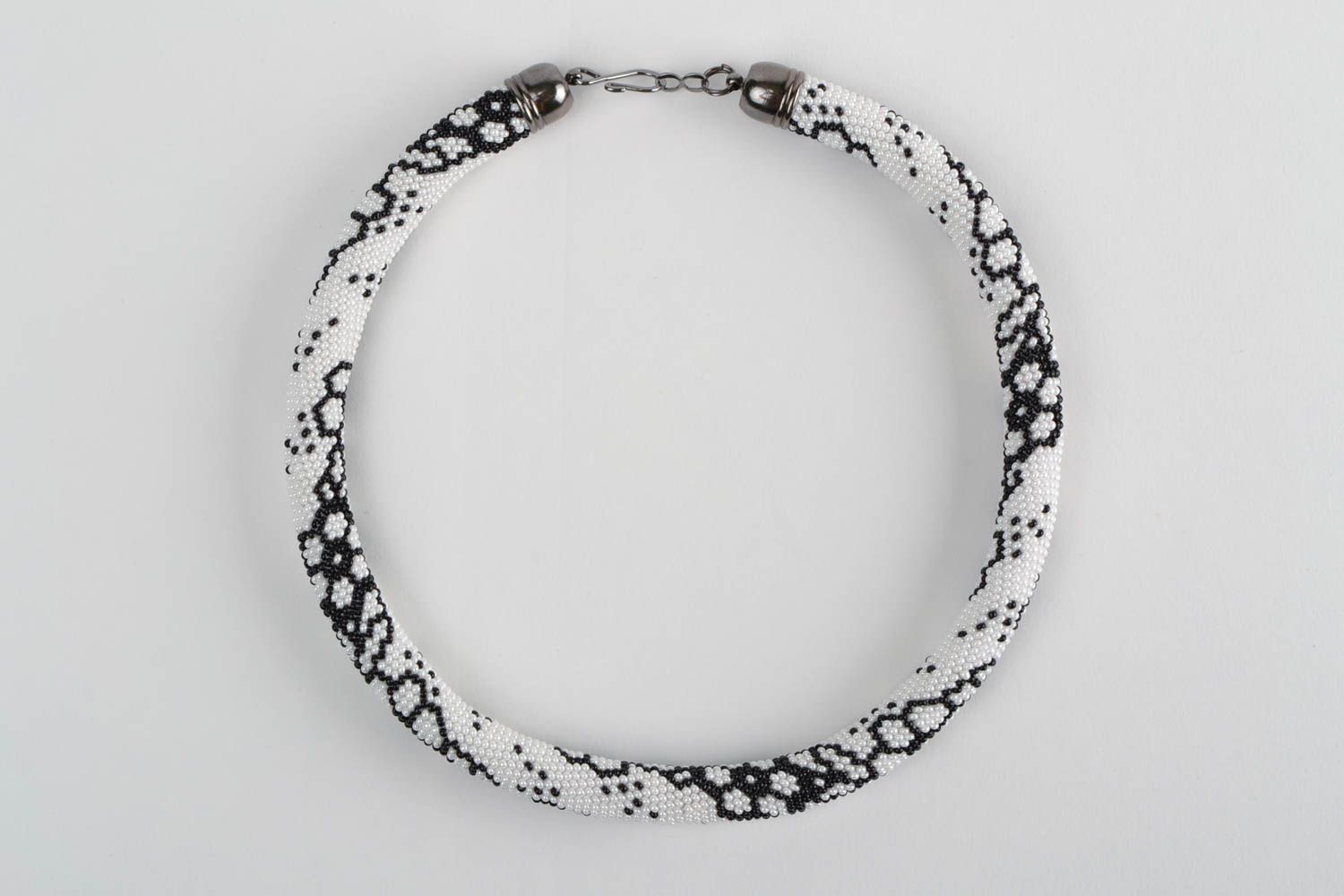Beautiful black and white handmade beaded cord necklace designer jewelry photo 5