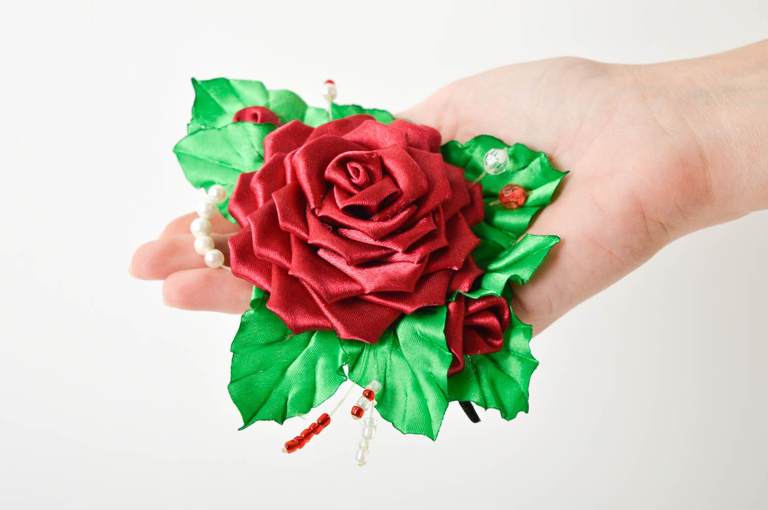 Handmade Damen Modeschmuck Haarspange Blume Accessoire für Haare schön rote Rose foto 5