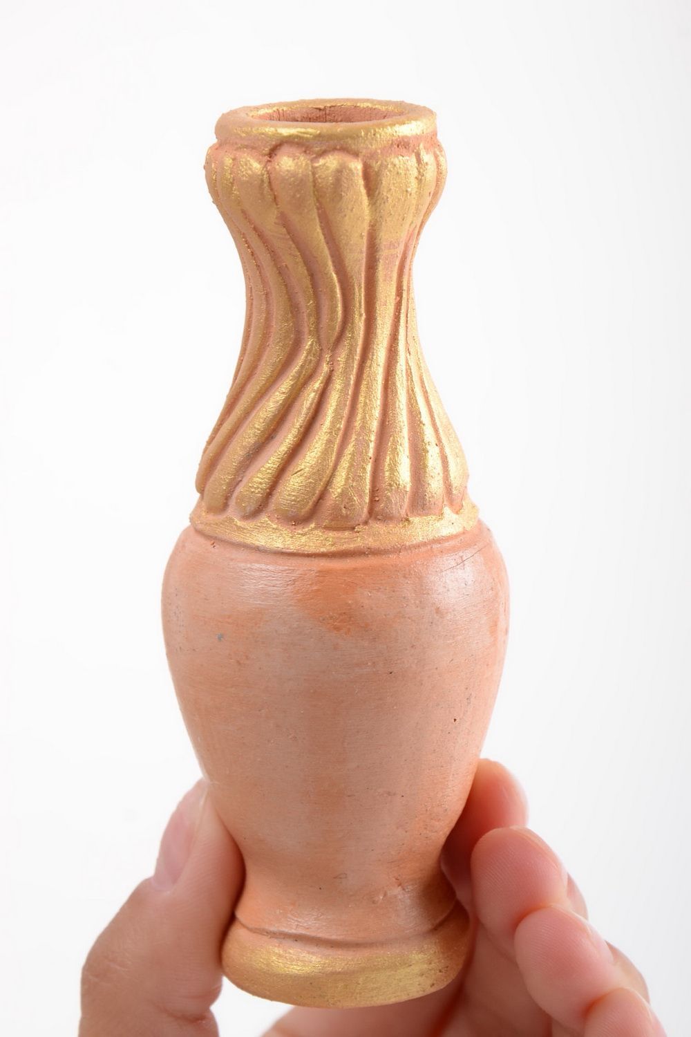 Vase miniature en argile fait main marron clair décoratif style ethnique 10 cl photo 5